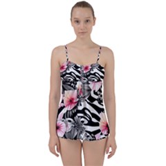 Brilliantly Hued Watercolor Flowers In A Botanical Babydoll Tankini Set by GardenOfOphir