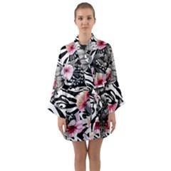 Brilliantly Hued Watercolor Flowers In A Botanical Long Sleeve Satin Kimono by GardenOfOphir