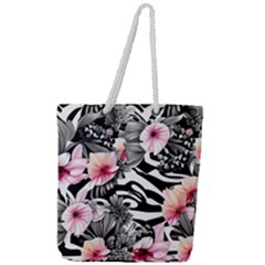 Brilliantly Hued Watercolor Flowers In A Botanical Full Print Rope Handle Tote (large) by GardenOfOphir