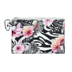 Brilliantly Hued Watercolor Flowers In A Botanical Canvas Cosmetic Bag (large) by GardenOfOphir