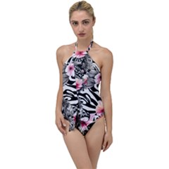 Brilliantly Hued Watercolor Flowers In A Botanical Go With The Flow One Piece Swimsuit by GardenOfOphir