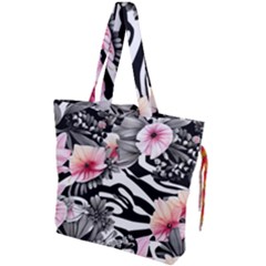 Brilliantly Hued Watercolor Flowers In A Botanical Drawstring Tote Bag by GardenOfOphir