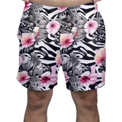 Brilliantly Hued Watercolor Flowers In A Botanical Men s Shorts by GardenOfOphir