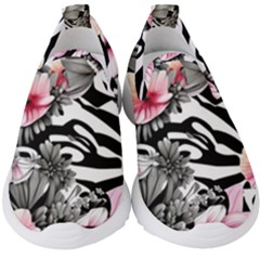 Brilliantly Hued Watercolor Flowers In A Botanical Kids  Slip On Sneakers by GardenOfOphir