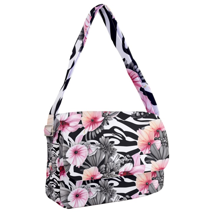 brilliantly hued watercolor flowers in a botanical Courier Bag