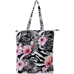 Brilliantly Hued Watercolor Flowers In A Botanical Double Zip Up Tote Bag by GardenOfOphir