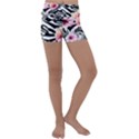 brilliantly hued watercolor flowers in a botanical Kids  Lightweight Velour Yoga Shorts View1