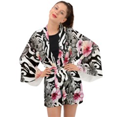 Brilliantly Hued Watercolor Flowers In A Botanical Long Sleeve Kimono by GardenOfOphir