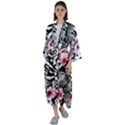 brilliantly hued watercolor flowers in a botanical Maxi Satin Kimono View1