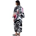 brilliantly hued watercolor flowers in a botanical Maxi Satin Kimono View2