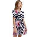 brilliantly hued watercolor flowers in a botanical Kids  Frilly Sleeves Pocket Dress View2