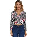 brilliantly hued watercolor flowers in a botanical Long Sleeve V-Neck Top View1