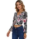 brilliantly hued watercolor flowers in a botanical Long Sleeve V-Neck Top View2