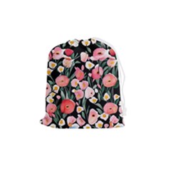 Charming Watercolor Flowers Drawstring Pouch (medium) by GardenOfOphir