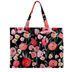 Charming Watercolor Flowers Zipper Mini Tote Bag by GardenOfOphir