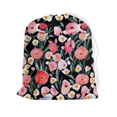 Charming Watercolor Flowers Drawstring Pouch (2xl) by GardenOfOphir