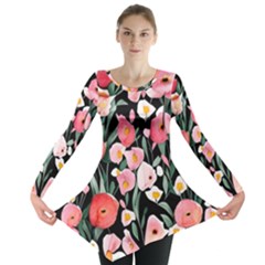 Charming Watercolor Flowers Long Sleeve Tunic  by GardenOfOphir