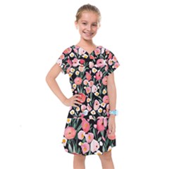 Charming Watercolor Flowers Kids  Drop Waist Dress by GardenOfOphir