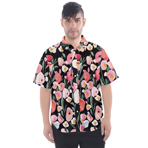 Charming Watercolor Flowers Men s Short Sleeve Shirt by GardenOfOphir