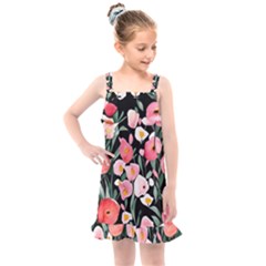 Charming Watercolor Flowers Kids  Overall Dress by GardenOfOphir