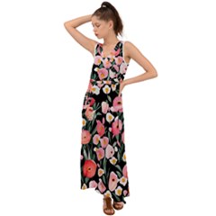 Charming Watercolor Flowers V-neck Chiffon Maxi Dress by GardenOfOphir