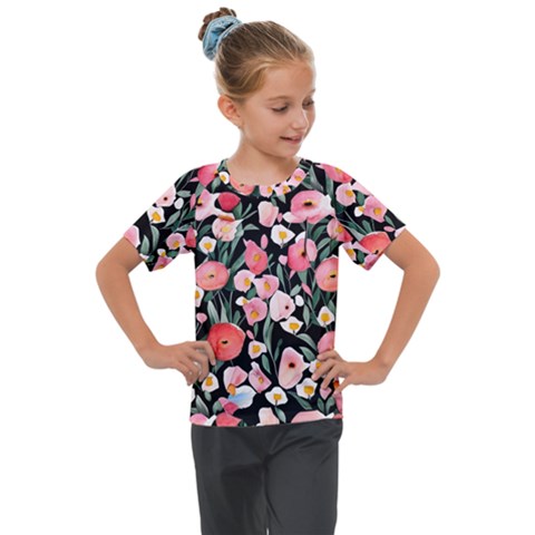 Charming Watercolor Flowers Kids  Mesh Piece Tee by GardenOfOphir