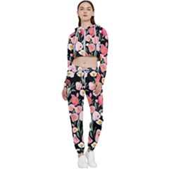 Charming Watercolor Flowers Cropped Zip Up Lounge Set by GardenOfOphir