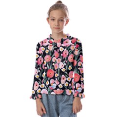 Charming Watercolor Flowers Kids  Frill Detail Tee