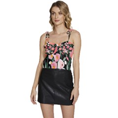 Charming Watercolor Flowers Flowy Camisole Tie Up Top