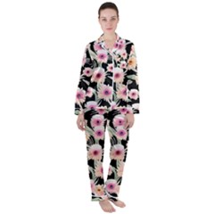 Watercolor Vintage Retro Floral Women s Long Sleeve Satin Pajamas Set	 by GardenOfOphir