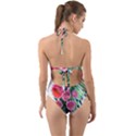 Adorned watercolor flowers Halter Cut-Out One Piece Swimsuit View2