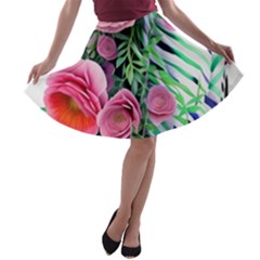 Adorned Watercolor Flowers A-line Skater Skirt by GardenOfOphir