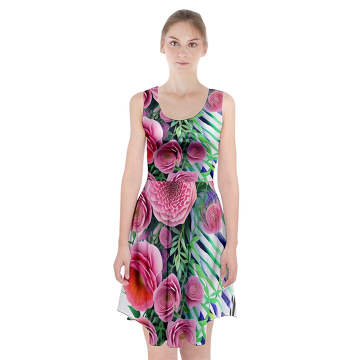 Adorned watercolor flowers Racerback Midi Dress