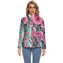 Adorned Watercolor Flowers Women s Puffer Bubble Jacket Coat by GardenOfOphir