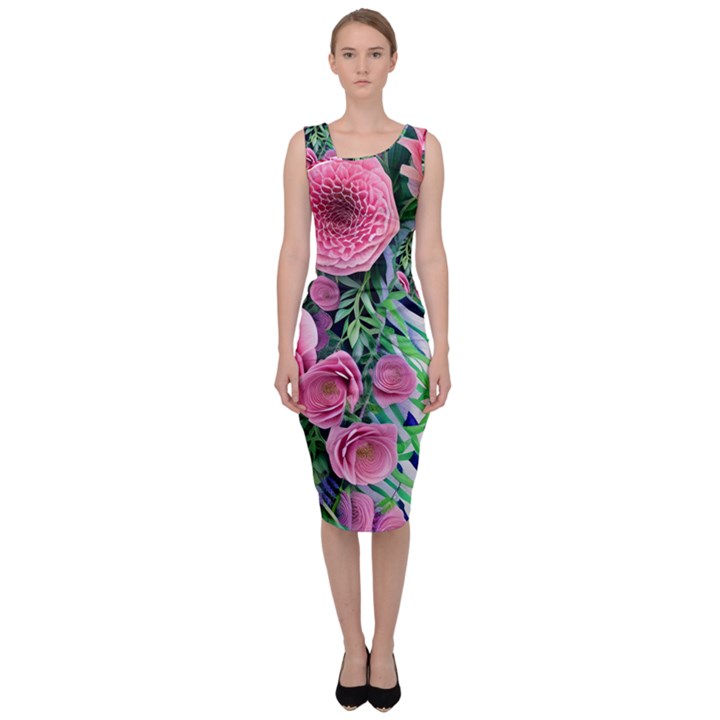 Adorned watercolor flowers Sleeveless Pencil Dress