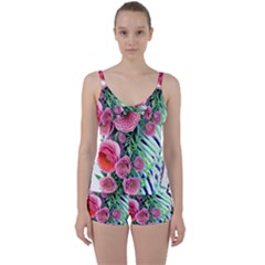 Adorned Watercolor Flowers Tie Front Two Piece Tankini by GardenOfOphir