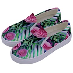 Adorned Watercolor Flowers Kids  Canvas Slip Ons by GardenOfOphir