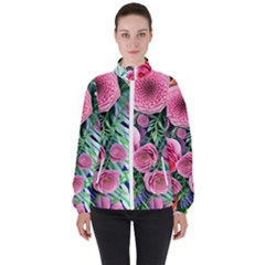 Adorned Watercolor Flowers Women s High Neck Windbreaker by GardenOfOphir