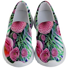 Adorned Watercolor Flowers Kids Lightweight Slip Ons by GardenOfOphir