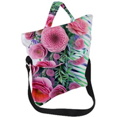 Adorned Watercolor Flowers Fold Over Handle Tote Bag by GardenOfOphir