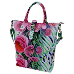 Adorned Watercolor Flowers Buckle Top Tote Bag