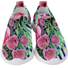 Adorned Watercolor Flowers Kids  Slip On Sneakers by GardenOfOphir