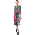 Adorned watercolor flowers Ruffle End Midi Chiffon Dress View1