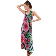 Adorned Watercolor Flowers V-neck Chiffon Maxi Dress by GardenOfOphir