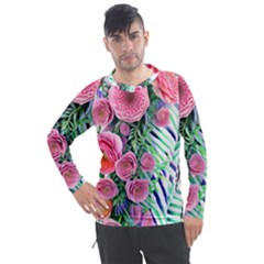 Adorned Watercolor Flowers Men s Pique Long Sleeve Tee