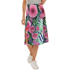 Adorned Watercolor Flowers Midi Panel Skirt by GardenOfOphir