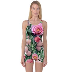 Brilliant Blushing Blossoms One Piece Boyleg Swimsuit by GardenOfOphir