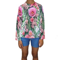 Brilliant Blushing Blossoms Kids  Long Sleeve Swimwear by GardenOfOphir