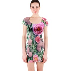 Brilliant Blushing Blossoms Short Sleeve Bodycon Dress by GardenOfOphir