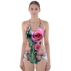 Brilliant Blushing Blossoms Cut-out One Piece Swimsuit by GardenOfOphir